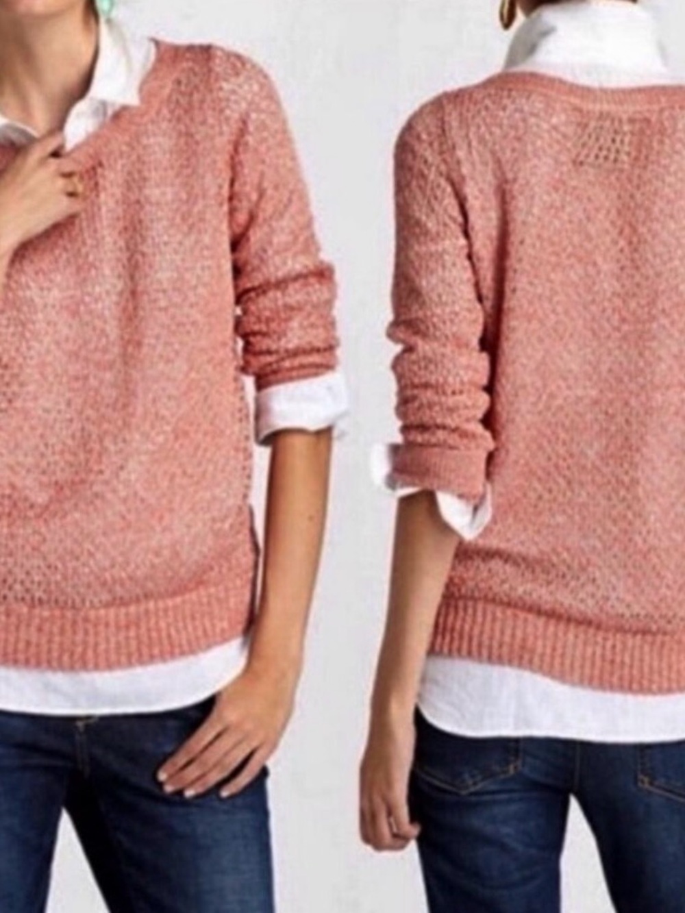 ANTHROPOLOGIE GUINEVERE Women’s Lightweight Crewneck Sweater in Peach